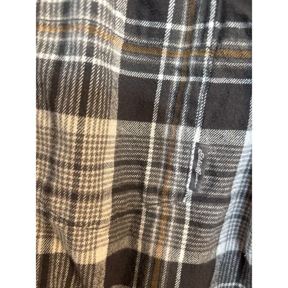 EDDIE BAUER Shirt Mens Medium Button Down Flannel Long Sleeve Gray/Mustard Plaid - Picture 4 of 5